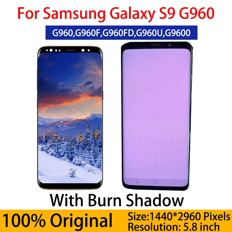 

Оригинальный AMOLED сменный ЖК-дисплей для SAMSUNG Galaxy S9, сенсорный экран, дигитайзер с рамкой G960N G9600 с огонькой тенью
