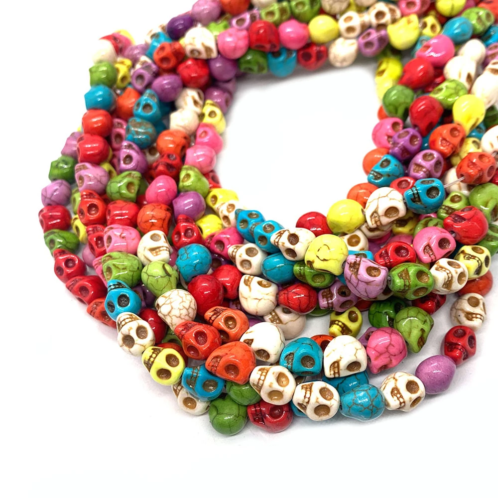 

Wholesale Skull Shape Colorful Pine Stone Beads Mixed Color 6-10mm Jewelry Making Bracelet Necklace Charms Accessories Beads