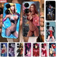 marvel sexy girl women phone case for huawei p50 p40 p30 p20 10 9 8 lite e pro plus black etui coque painting hoesjes comic fas