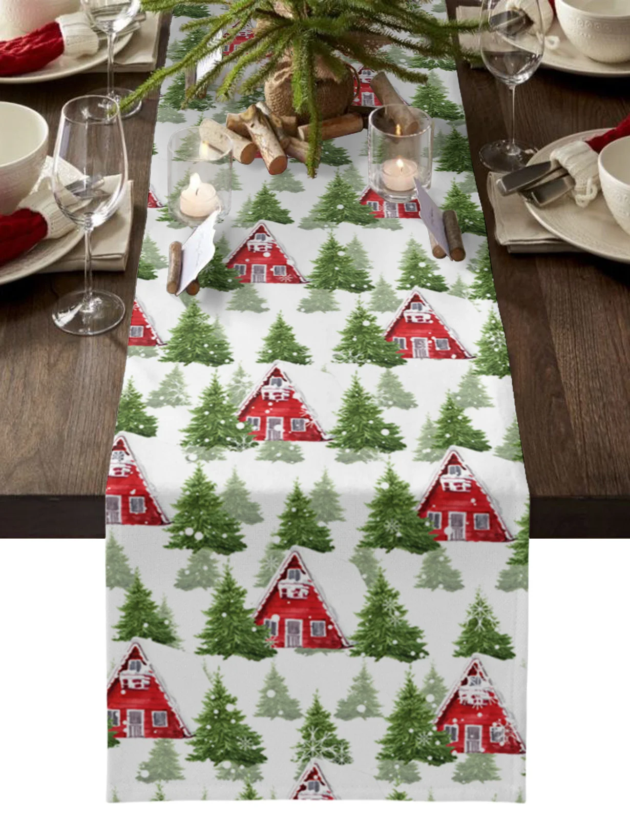 

Christmas Farm Barn Christmas Tree Snowflake Table Runner Coffee Table Shoe Cabinet Cover Table Runner Wedding Party Tablecloth