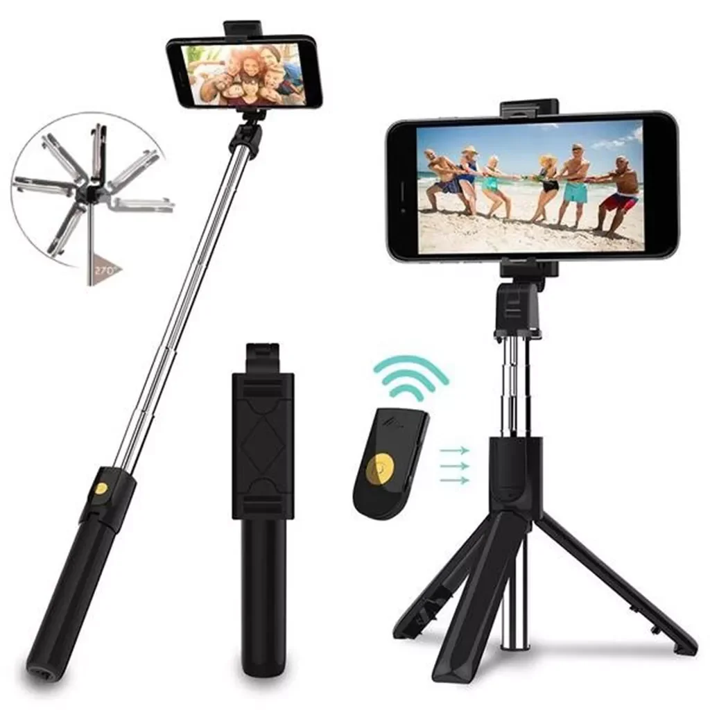 

K07 Extendable Selfie Stick With Monopod Tripod & Bluetooth Remote Shutter Phone 3 In 1 Selfie Stick Tripod