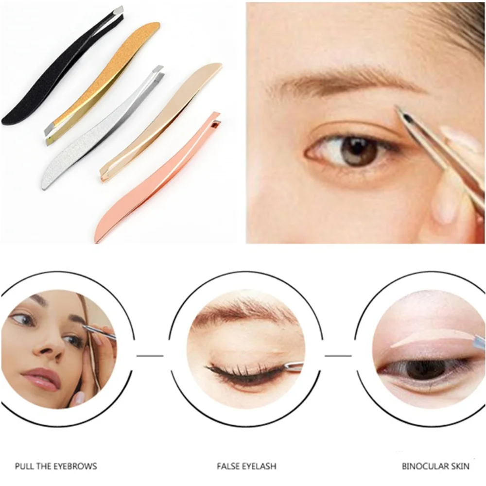 

1pc Eyebrow Tweezers Stainless Steel Eyelash Clips Professional Slanted Puller Face Hair Remover Beauty Makeup Tools