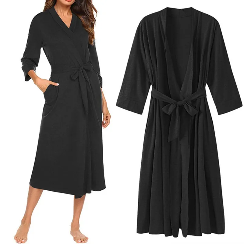 

Black Maternity Robe Nursing Nightgown For Pregnant Women Solid Breastfeeding Pyjamas Premama Pyjama Maternite Hospital Gown