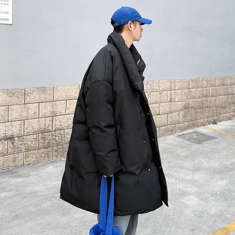 Winter Jacket Men Warm Fashion Thicken Oversized Black Down Jacket Men Streetwear Korean Loose Thick Long Coat Mens Parker M-2XL
