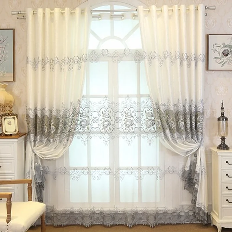 

European Luxury Curtains for Living Room Dining Room Bedroom Hollow Out Water Soluble Embroidery Peony Blackout Customization