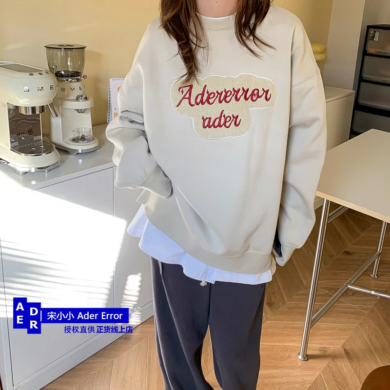 

Korean high-quality sweater Autumn and winter plush thickened loose letter embroidery men's and women's unisex oversize pullover