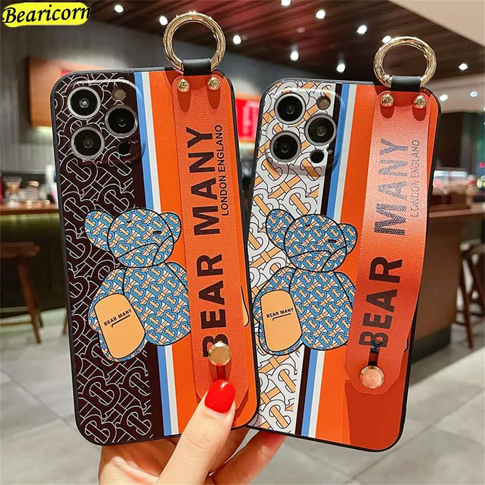 

Сетчатый Чехол INS с рисунком медведя для держателя телефона с ремешком в форме сердца
