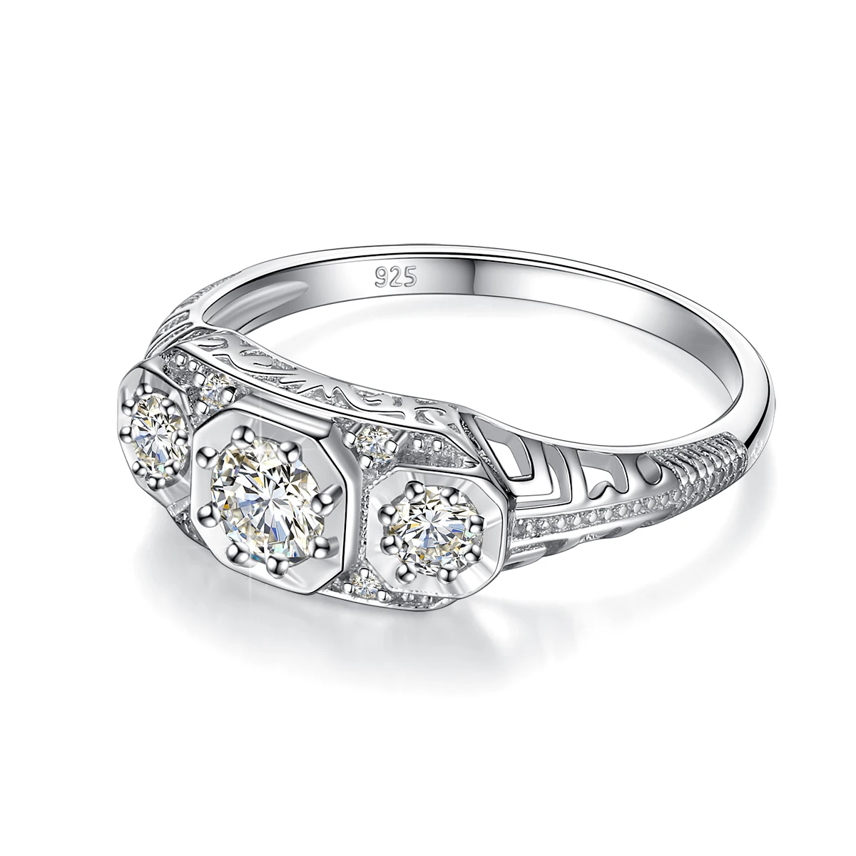 

Szjinao 100% 925 Sterling Silver 3 Stone Zircon Rings For Women Wedding Party Anniversary Gift To Wife Vintage Fine Jewelry