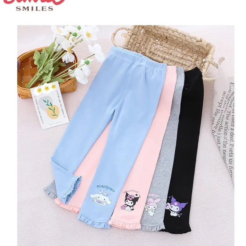 

New Sanrio Pants Girls' Kawaii Kuromi Cinnamoroll Mymelody Elastic Bottom Pants Autumn Children's Student Outwear Tights 2023