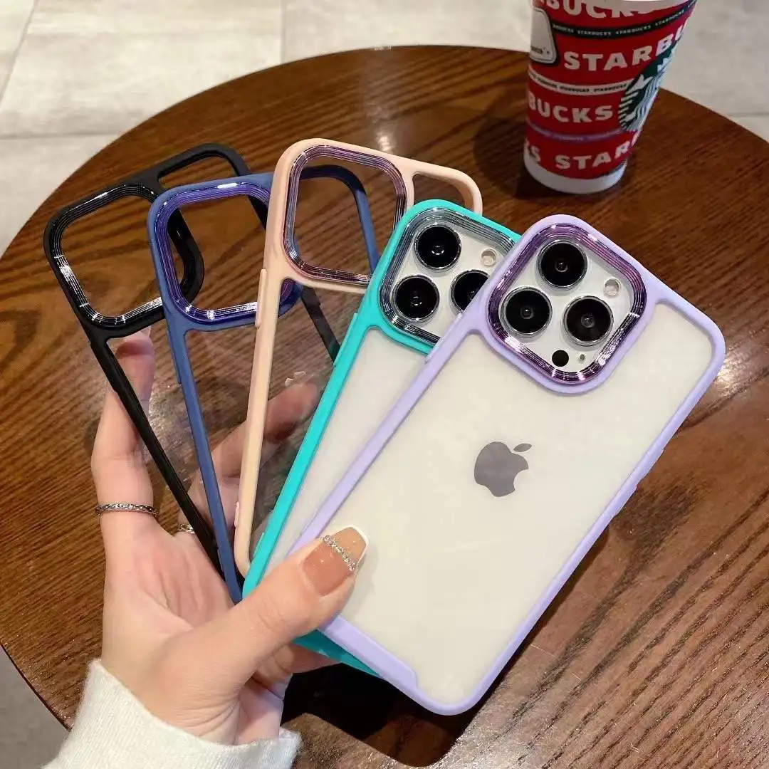 

Transparent Acrylic Electroplated Lens Case for iPhone 14 13 12 11 Pro Max Plus X XS XR 8 7 Protective Back Cover Shell