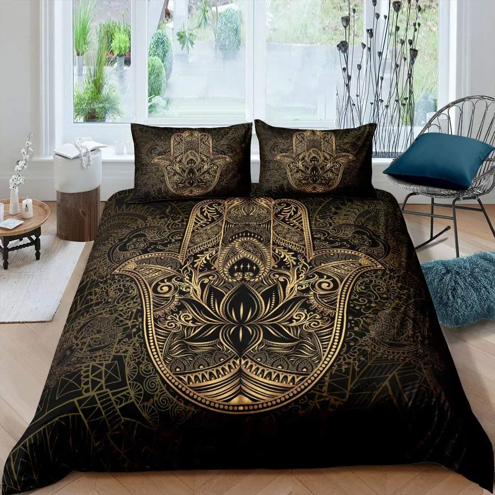 

Indian Hand Hamsa Duvet Cover Polyester Galaxy Bedding Set Boho Chic Style Comforter Cover Double Queen King Size for Teen Adult