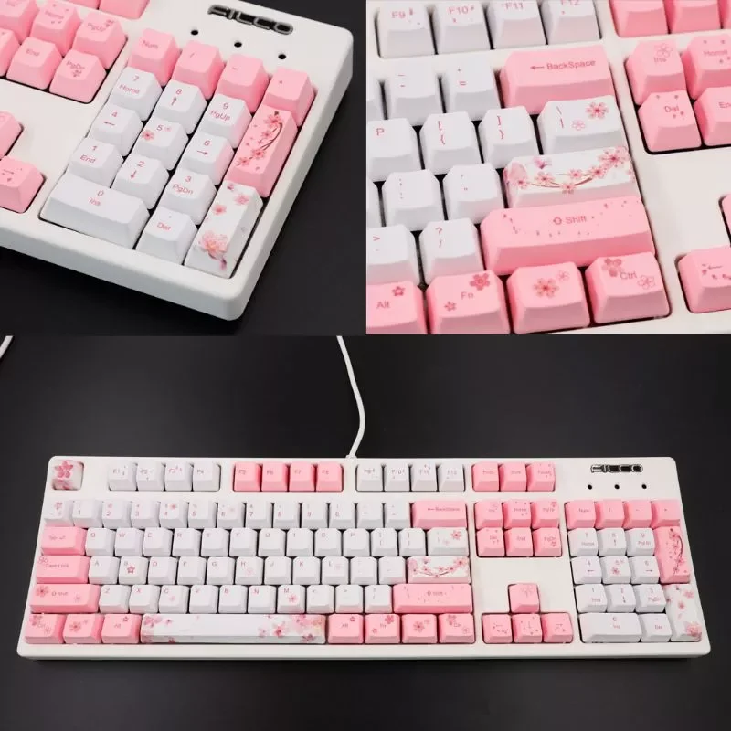 

104+9 Keys OEM PBT Keycaps Full Set Mechanical Keyboard Keycaps PBT Dye-Sublimation Cherry Blossom Keycaps