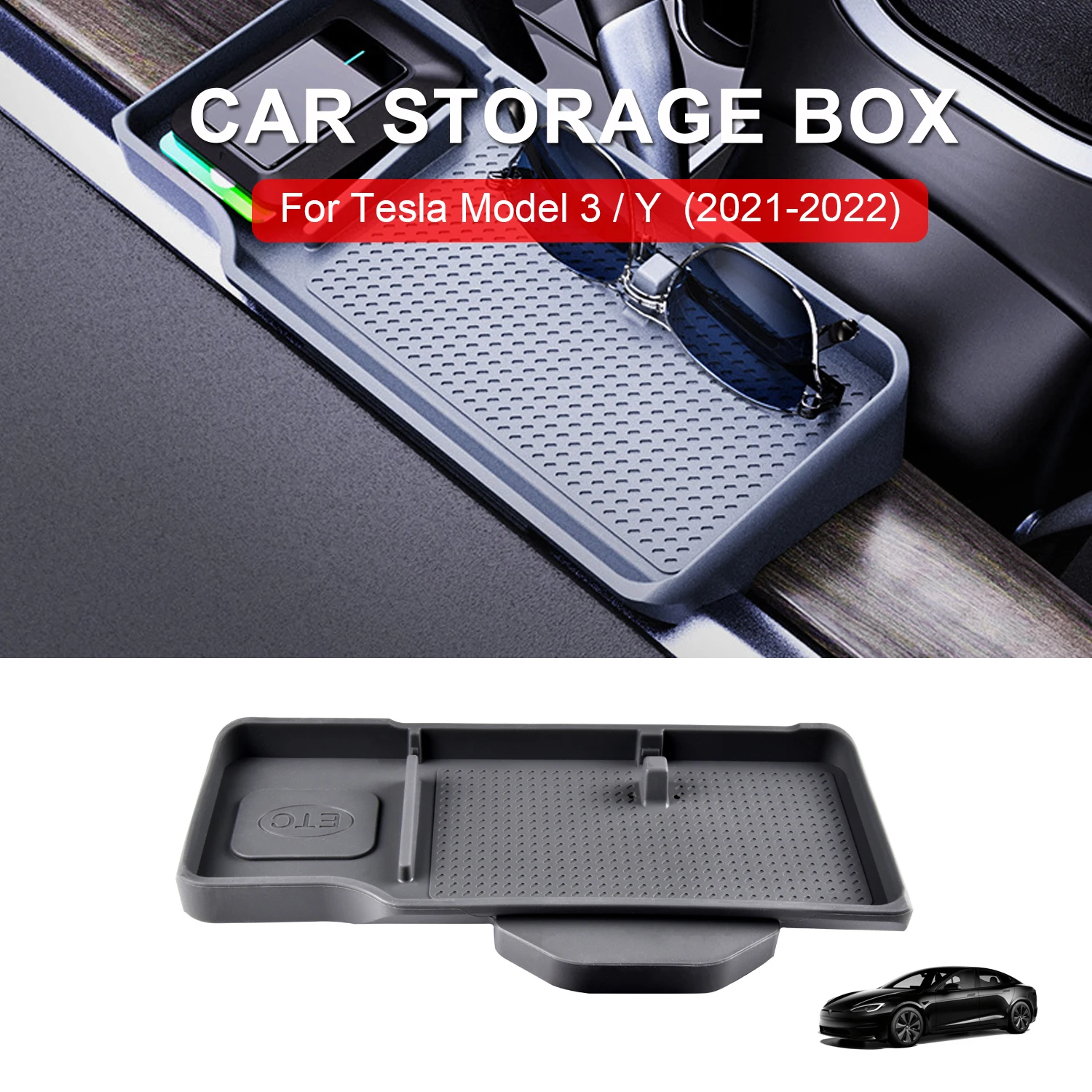 

For Tesla Model 3 Y Behind Screen Storage Box Dashboard Organizer Hidden Tissue Holder Anti-Slip Mat Phone Bracket Accessories