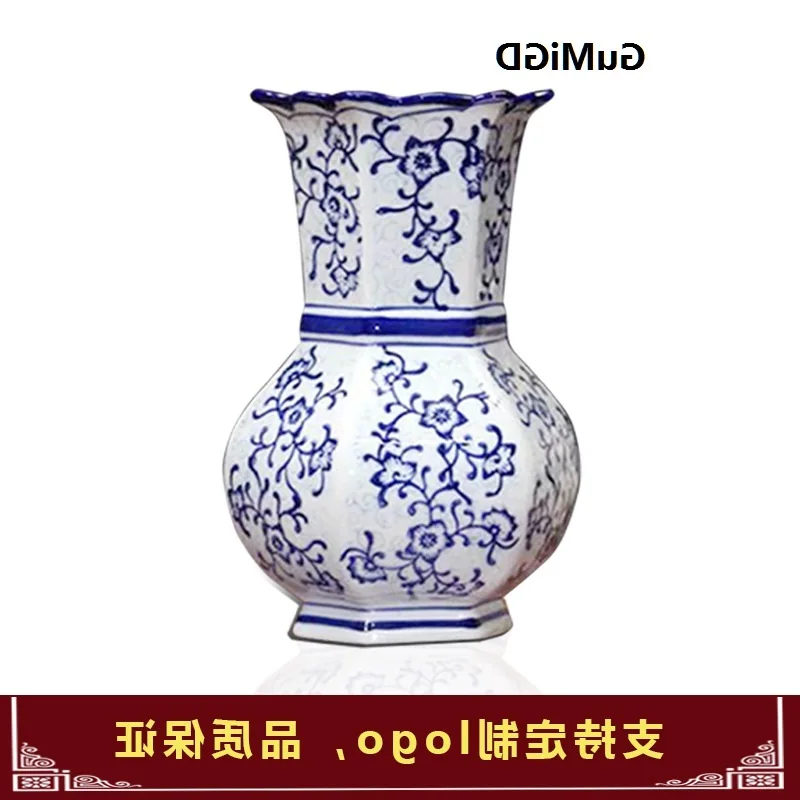 

Ceramics Jingdezhen New Chinese Blue-and-White Pattern Six-sided Flower Arrangement, Vase and Porcelain Porc