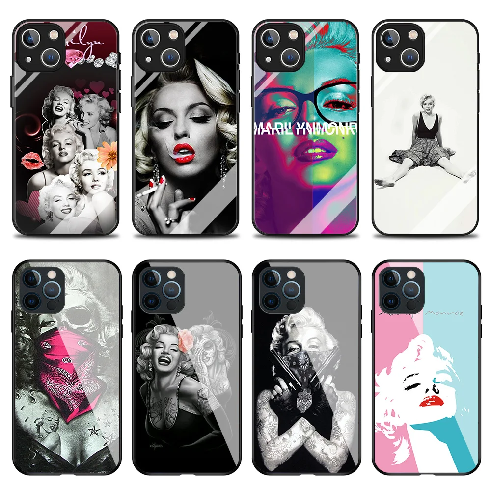 

Case For Iphone 14Pro 12 13 11 Pro Max 7 8 Plus XR XS X Mini SE Marilyn Monroe Tempered Glass Cover Shell Iphone14 Fundas Coque