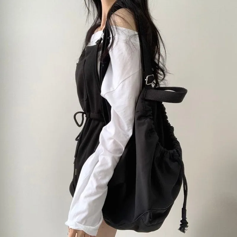 Two-piece set of 2022 women's strapless casual all-match trend loose jumpsuit bib + long-sleeved bottoming T-shirt two-piece set