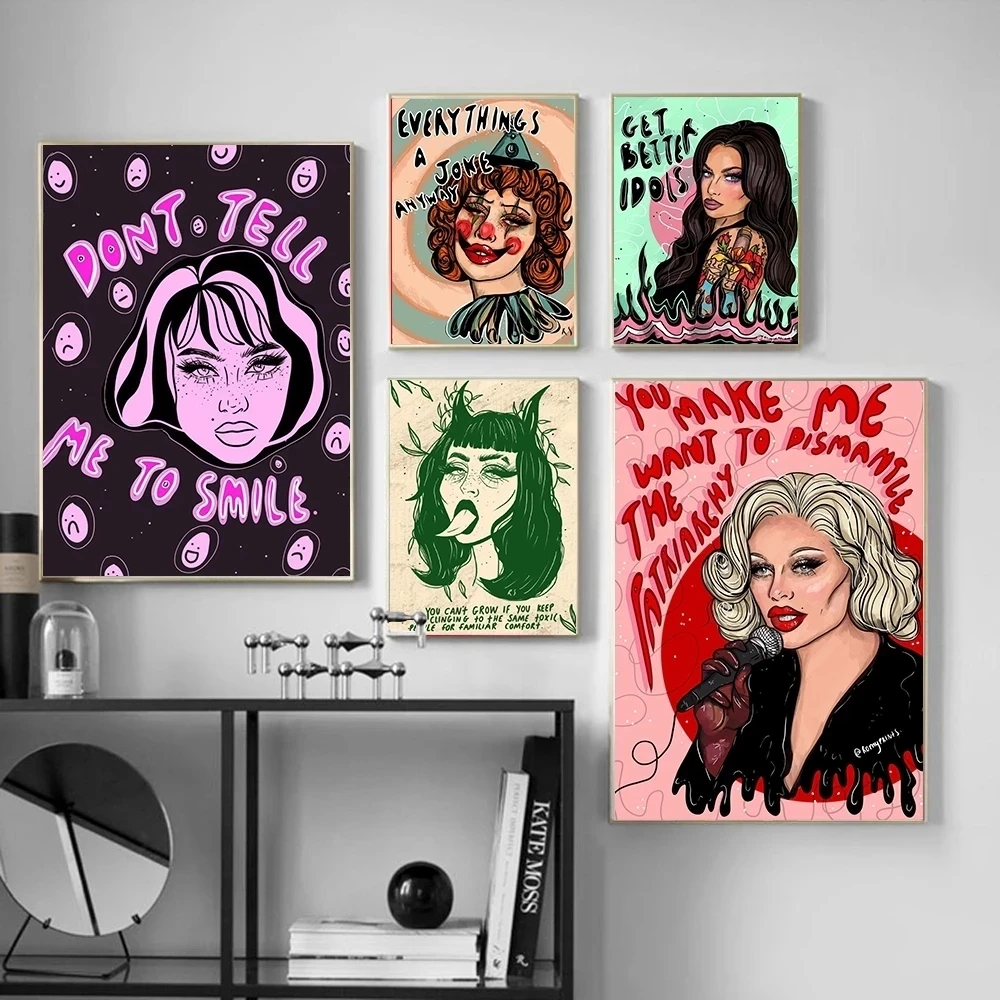 

Canvas Painting Letter Don't Tell Me To Smile Poster Abstract Woman Clown HD Prints Wall Art Picture Bedroom Home Decor No Frame