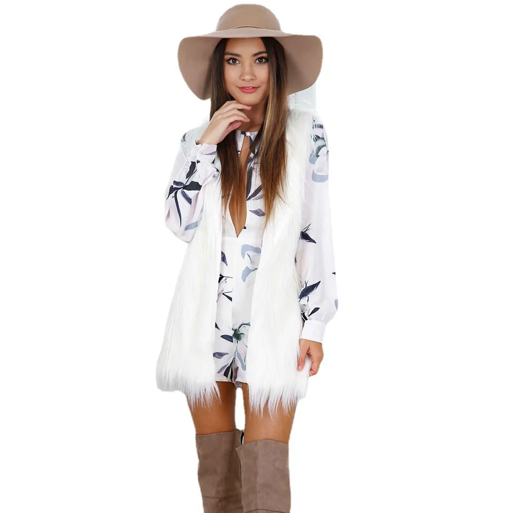 Women's Fur Vest Fashion Faux Fur Vest Women's Mid-Length Furry Vest Faux Fur Coat