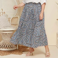 plus size womens pleated skirt geometric printed loose maxi large size skirt casual loose fashion summer 2022 new