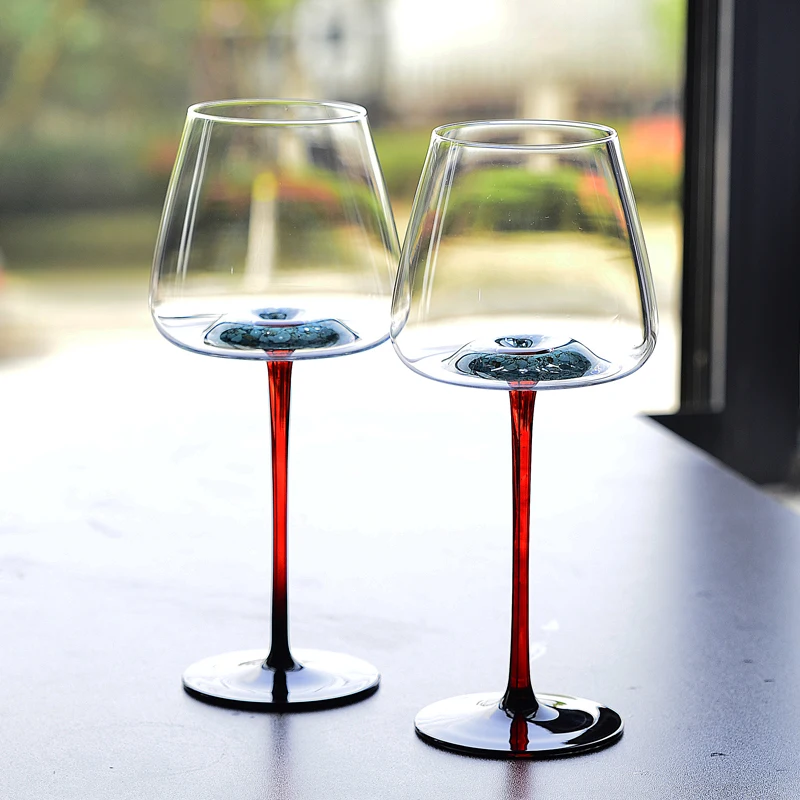 

2pcs Nordic Crystal Glass Black Bow Tie Burgundy Wine Glass Potbelly Home Grape French Turquoise Red Rod Goblet Nice Double Cup