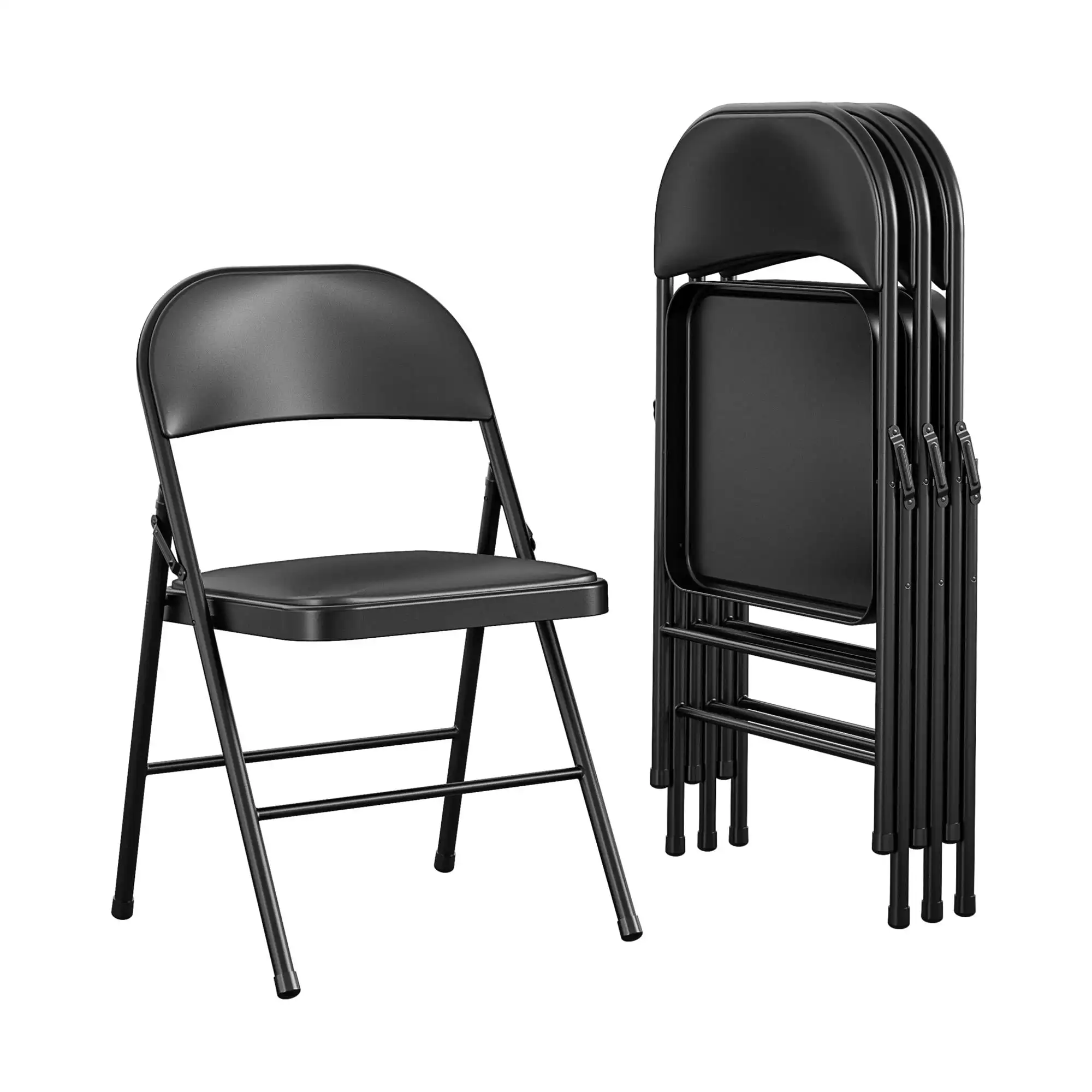 

COSCO Premium Vinyl Padded Metal Folding Chair, Double Braced, Black, 4-Pack