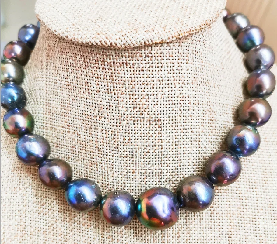 Огромное Жемчужное ожерелье 17 дюймов 14-18 мм тяжелый морской черный павлин