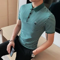 2022 brand summer men polo shirt turn down short sleeved oversized shirt male cotton striped business casual men clothing s 4xl