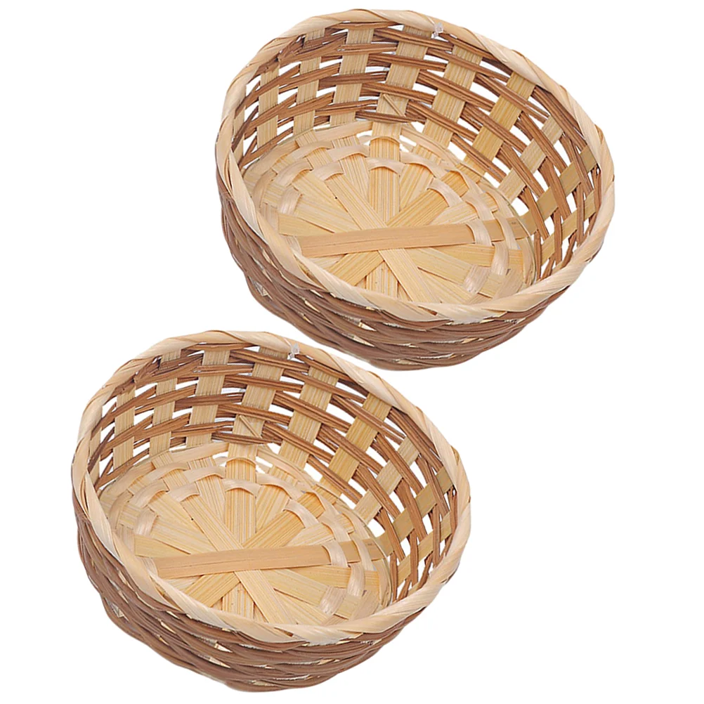 

2 Pcs Bread Basket Woven Hamper Snack Fruit Lace Household Fruits Bamboo Food Holder Hand Baskets Multipurpose Storage Serving