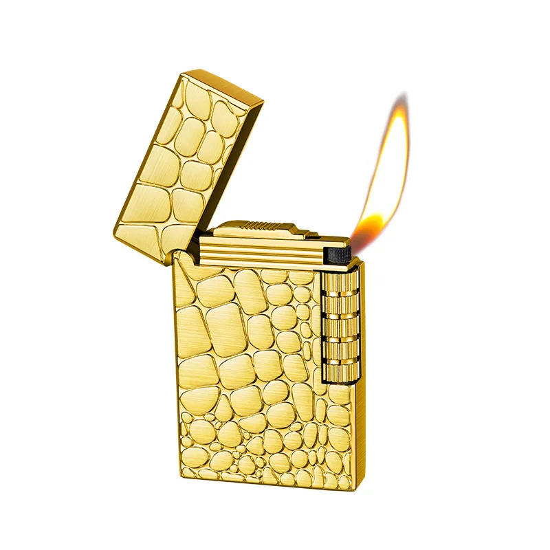 

Metal Oblique Loud Lighter Cigarette Pipe Lighter Creative Butane Gas Lighter Inflated Open Fire Wheel Square Lighter Gadgets