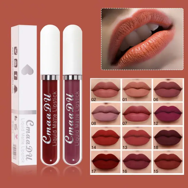

18colors Lip Gloss Velvet Matte Lipstick Waterproof Lasting Moisturizing Lip Glaze Lip Tint Cosmetics Women Beautiful Lip Makeup