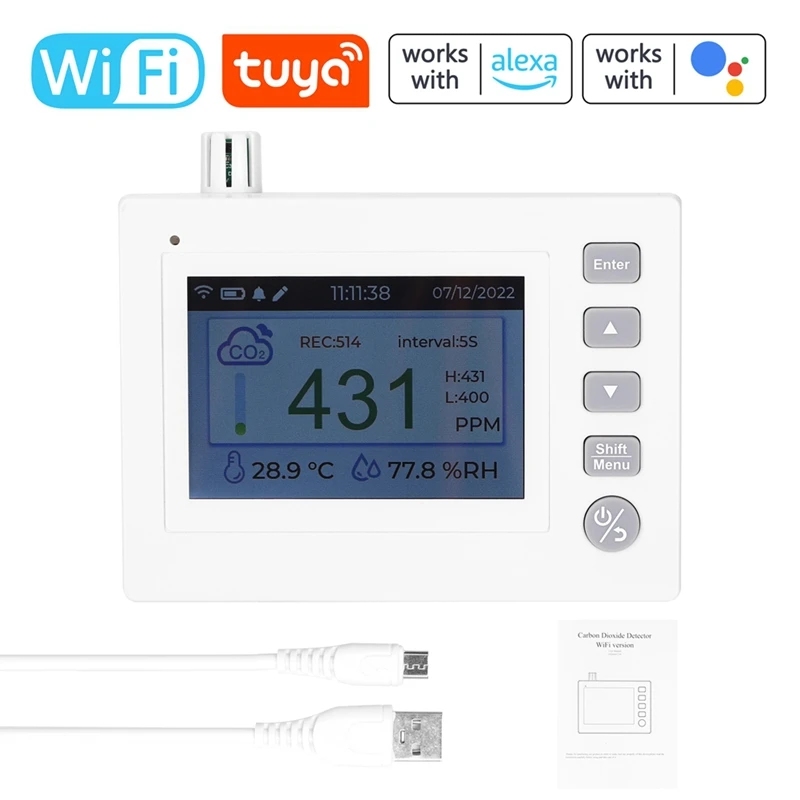 

Полноцветный портативный детектор углекислого газа с Wi-Fi, 4,0 дюйма