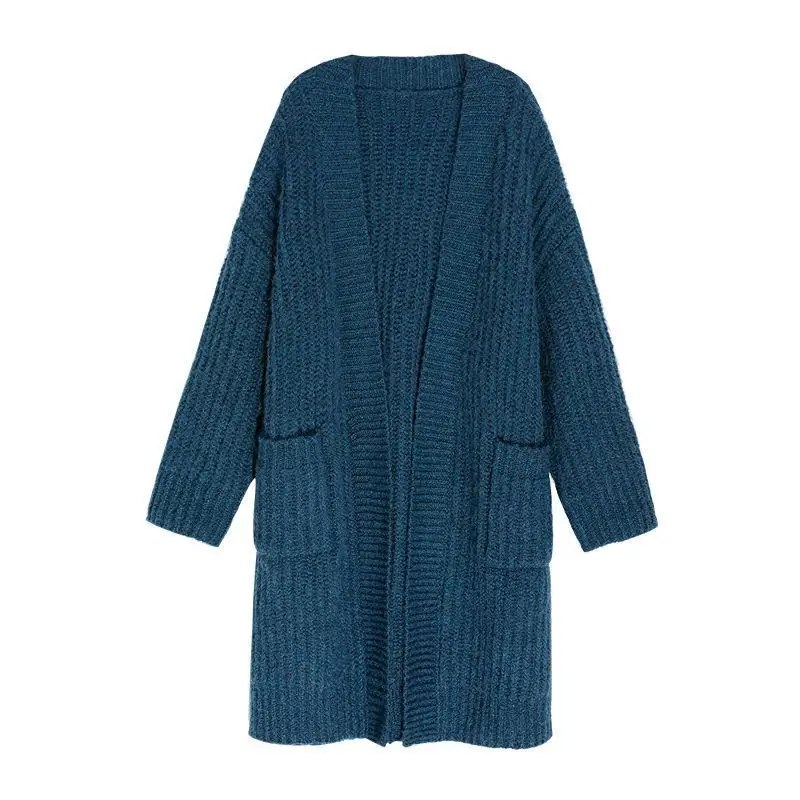 

Knee-length Sweater Women's Coat Autumn/winter New Jersey Long Fashion Blue Sweater Women's Coat Vintage Cardigan