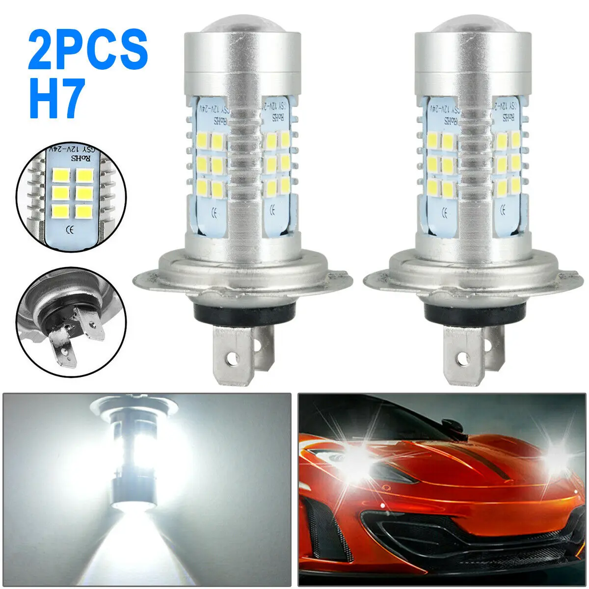 

2 шт., автомобильные лампы H7, H4, H8, H9, H11, 9005, 9006, 110 лм, 6000 К, 12 В