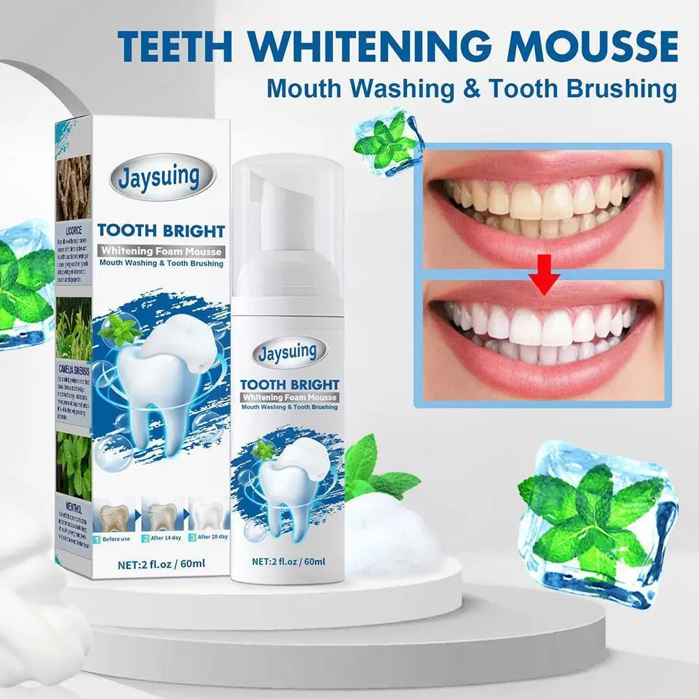 

NEW Upgraded Teeth Whitening Mousse 60ML Remove Stain Brighten Teeth Plaque Clean Remove Care Toothpaste Foam Dental P7X5