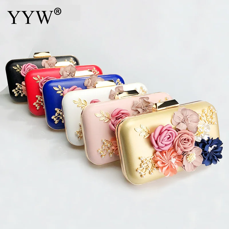 

Floral Clutch Bag Womens New Plastic Pearl Evening Party Clutches Purse Shoulder Bags With Chian Handbags Punk Style Wallets