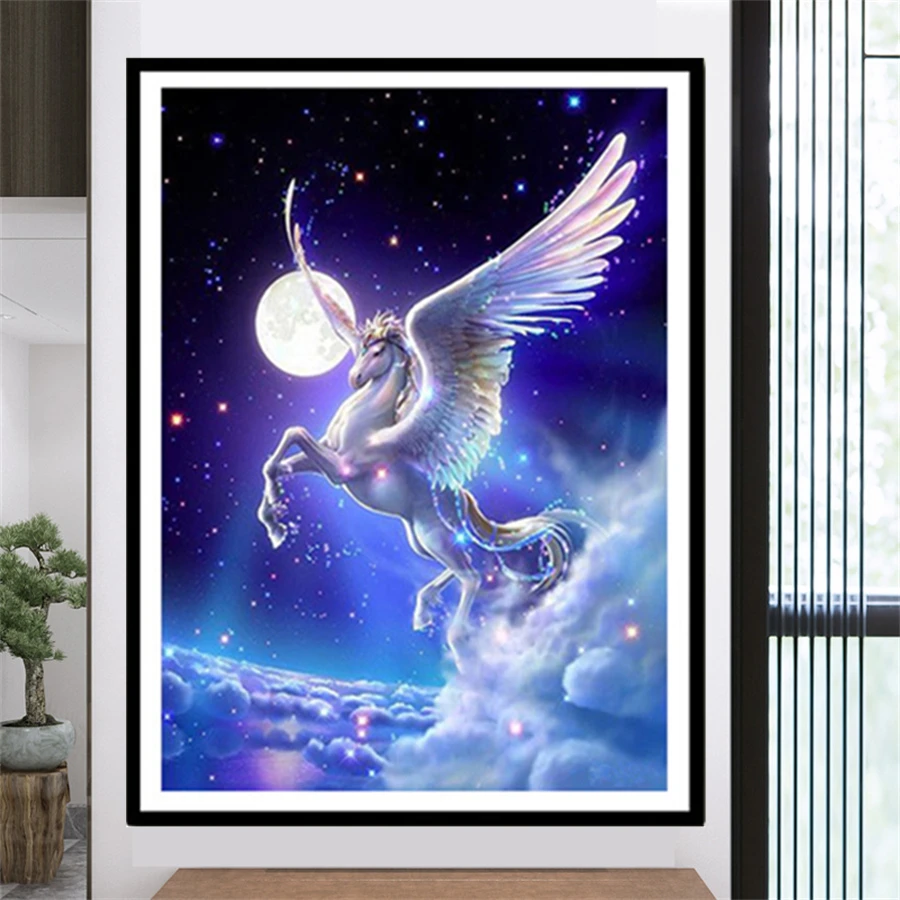 

One-Horned Pegasus DIY 5D Diamond Painting Full Drill Square Round Embroidery Mosaic Art Picture Of Rhinestones Home Decor Gifts