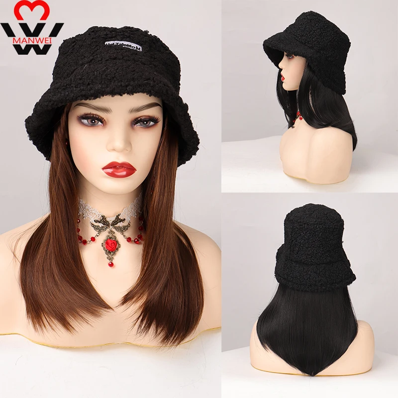 

Синтетическая Рыбацкая шляпа средней длины синтетический парик шляпа парик сочетание теплых и модных искусственных волос