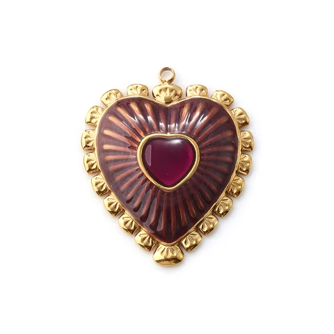 1 шт., подвески на День святого Валентина из нержавеющей стали 304, позолоченные 18 К, эмалированные подвески в форме сердца для брелоков, ожерелье, сделай сам, 3,4 см x 2,9 см