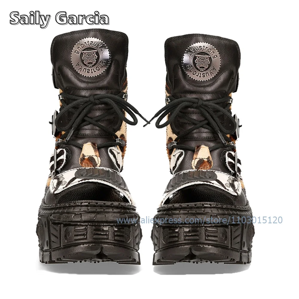 Сандалии Leopord до середины икры на толстой подошве ботинки с открытым носком