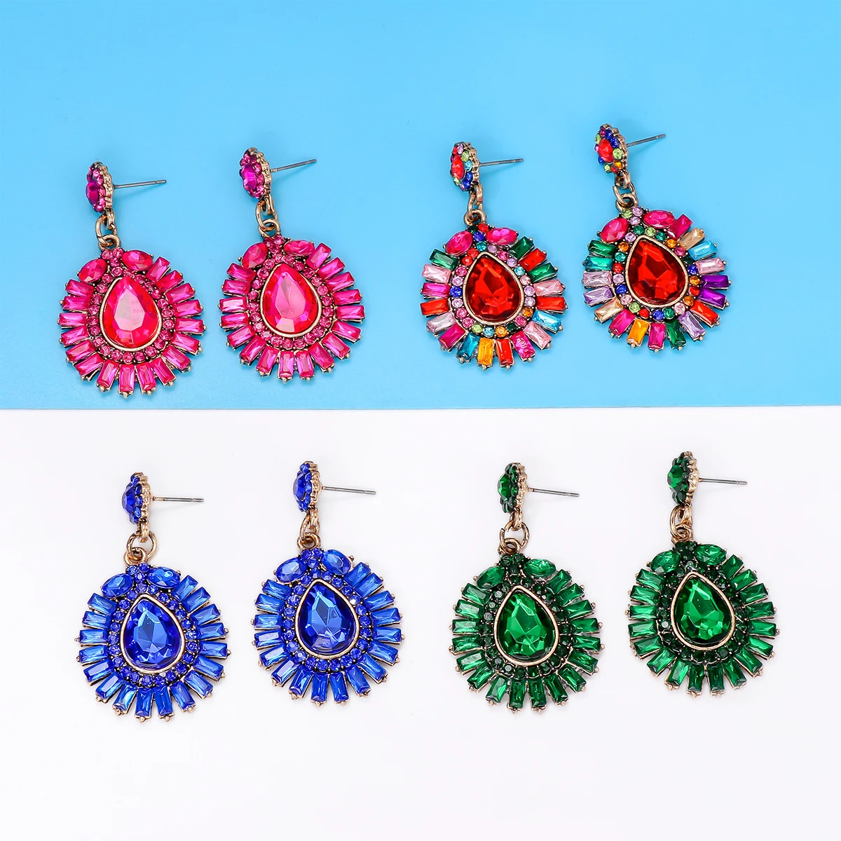 

JURAN Colorful Crystal Water Drop Pendant Earrings High-quality Banquet Party Statement Jewelry Rhinestone Earrings for Women