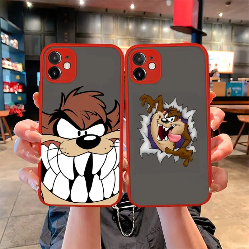 

Devil Taz Phone Case For iphone 12 11 Pro Mini Max XS X 8 7 Plus SE 2020 XR Matte Transparent Light red Cover