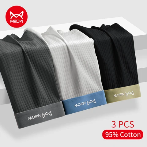 Miiow 3 pçs com rosca tricô algodão roupa interior masculina boxers macio respirável calcinha boxershorts masculinos antibacterianos