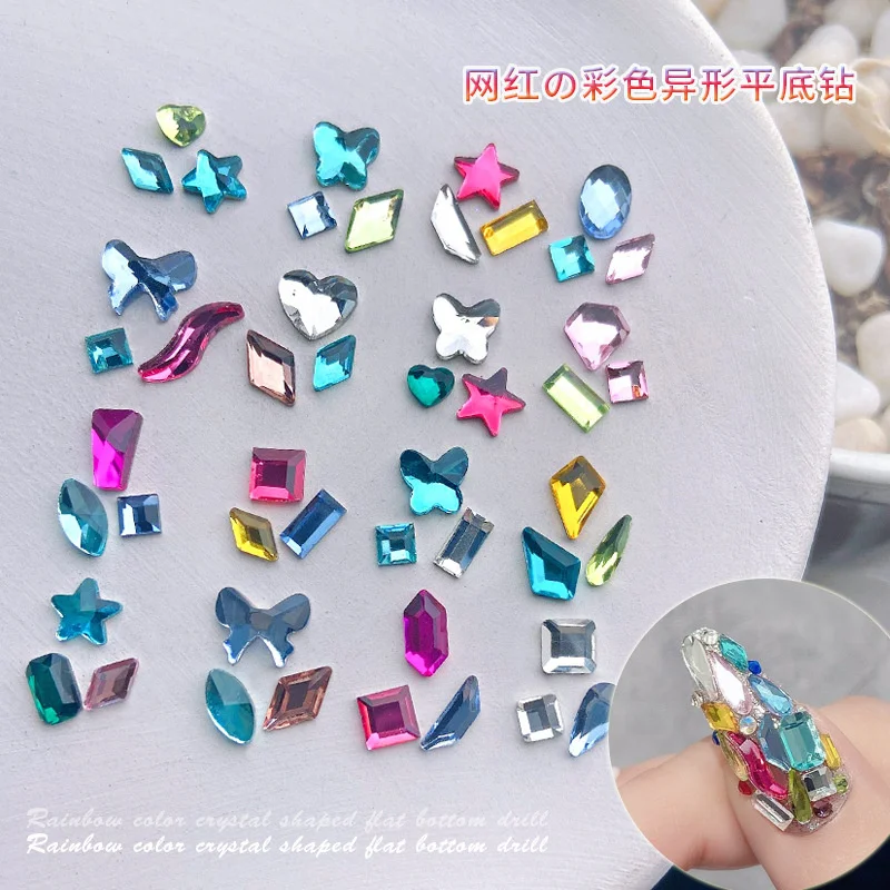 

100Pcs 3D Aurora Nail Rhinestones Mix Crystal AB Diamonds Nail Charms Colorful Flatback Stones Nail Gems Jewelry DIY Nail Supply