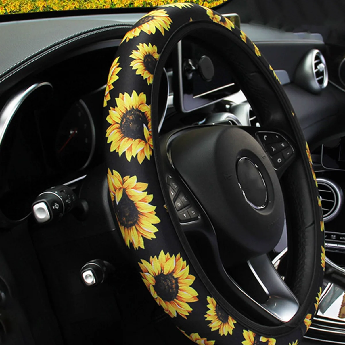 

1 Pc Steering Wheel Cover Non Sunflower Stretchy Floral Print Case for Car Auto