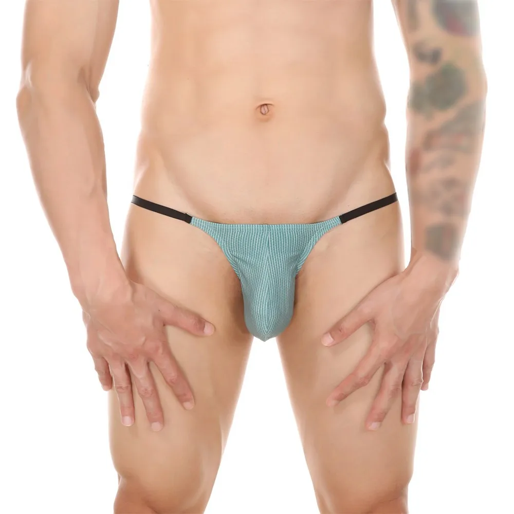 

Butt Lifting Thong Men Stripe Sexy Underwear Briefs Breathable Mesh Bulge Pouch Thongs Scrotum Panties Gay Thin Belt Briefs