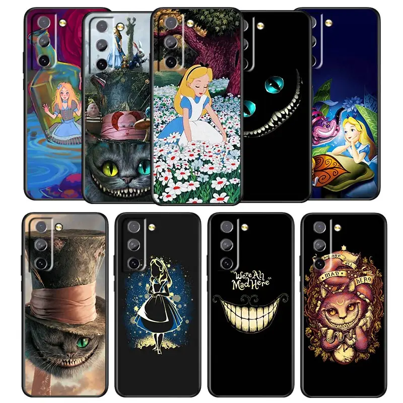 Alice in Wonderland Phone Case For Samsung Galaxy S22 S21 S20 S10 S10e S9 S8 S7 PRO Ultra Plus FE Lite Black luxury Silicone