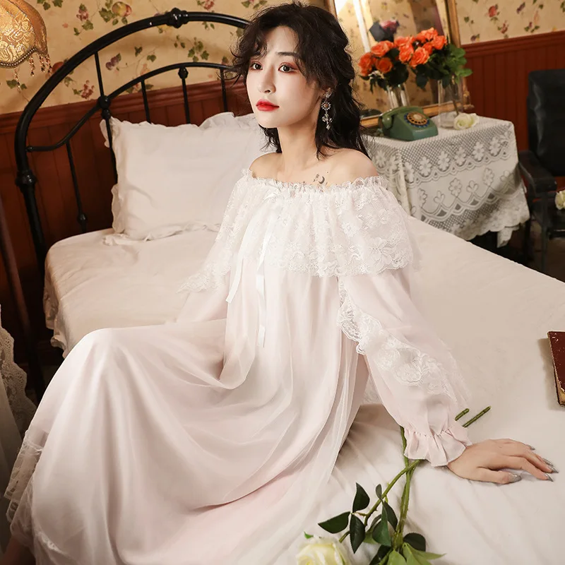 

2023 New Style Night Wears for Women One Neck Nightdress Gauze Modale Sleepwear Palace Style Retro Home Clothes Pajama Skirt