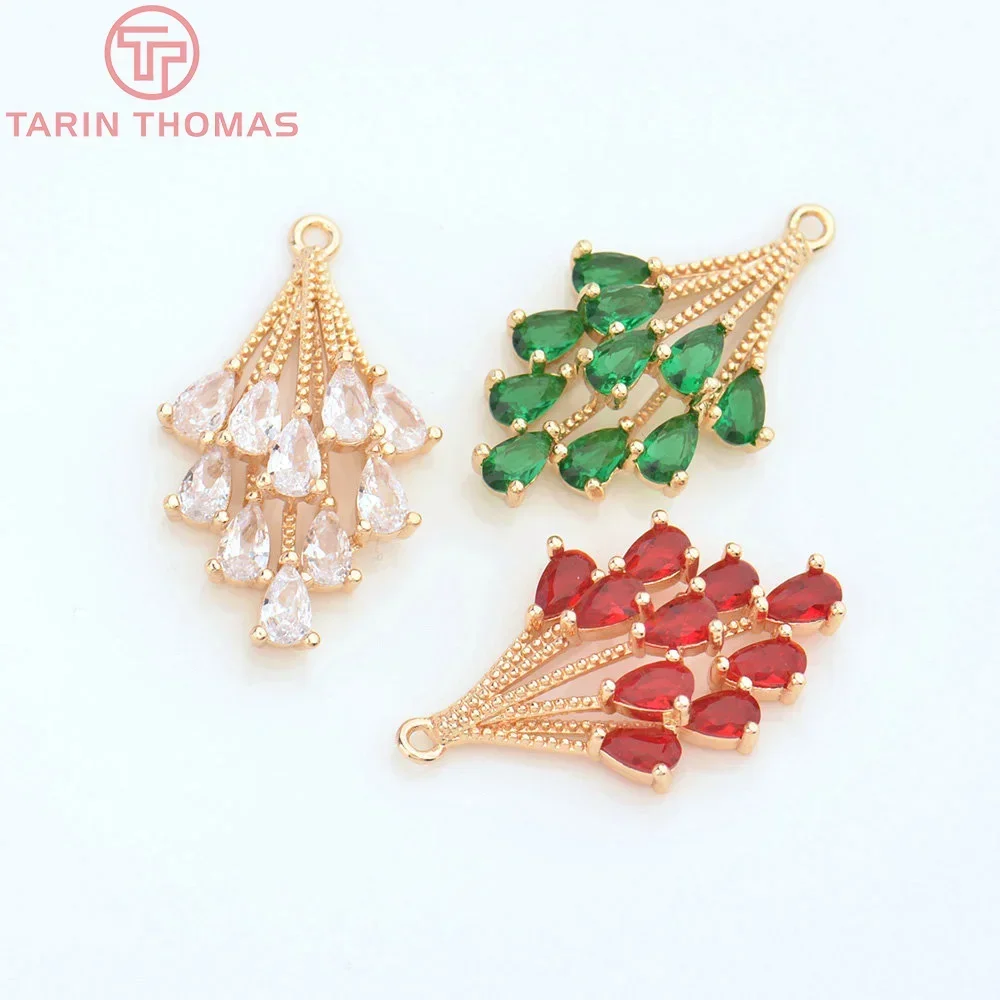 (4668) 4 шт. 17x28 мм 24 К латунь цвета шампанского золотого со стеклянной подвеской в