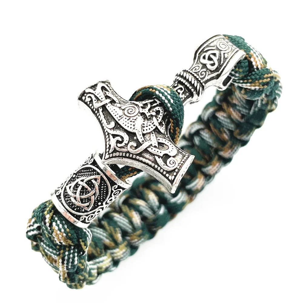 

Valknut Trinity Vegvisir Multi Color Paracord Norse Viking Jewelry Runes Beads Martillo Thor Hammer Bracelet Vikingos Jewellery