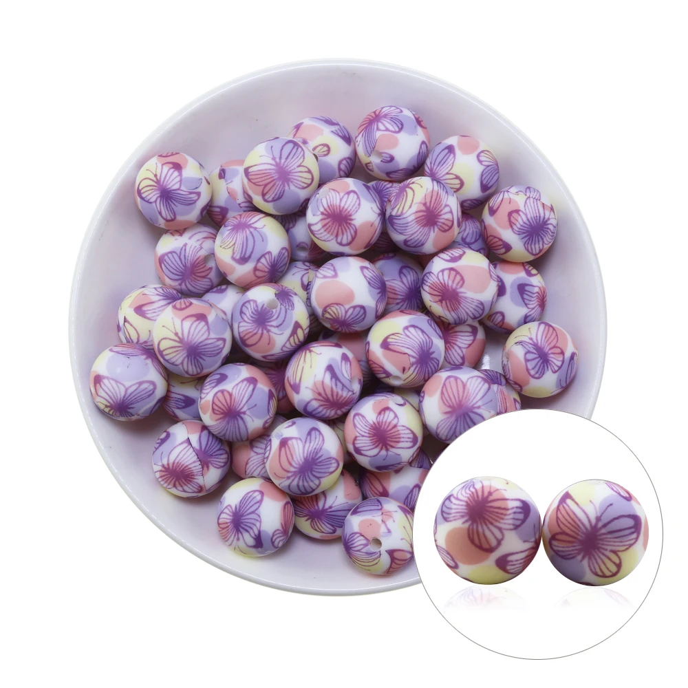 2024 200 шт. силиконовые бусины 19 мм с принтом бабочек